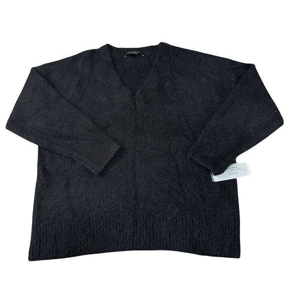 FRENCH CONNECTION Women's Fluffy Knit V Neck Oversized Sweater Size M In Black - Picture 1 of 11